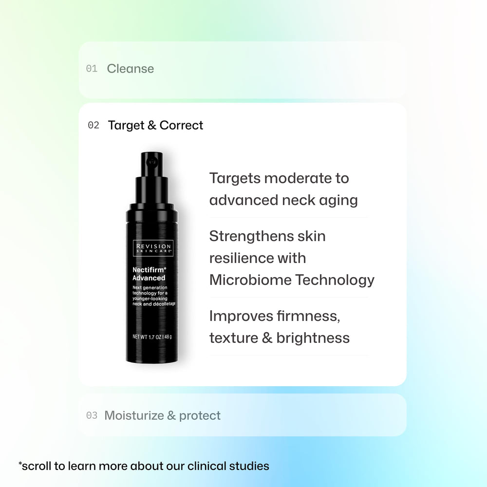 Revision Skincare lifestyle shot on décolletage demonstrating smoother skin
