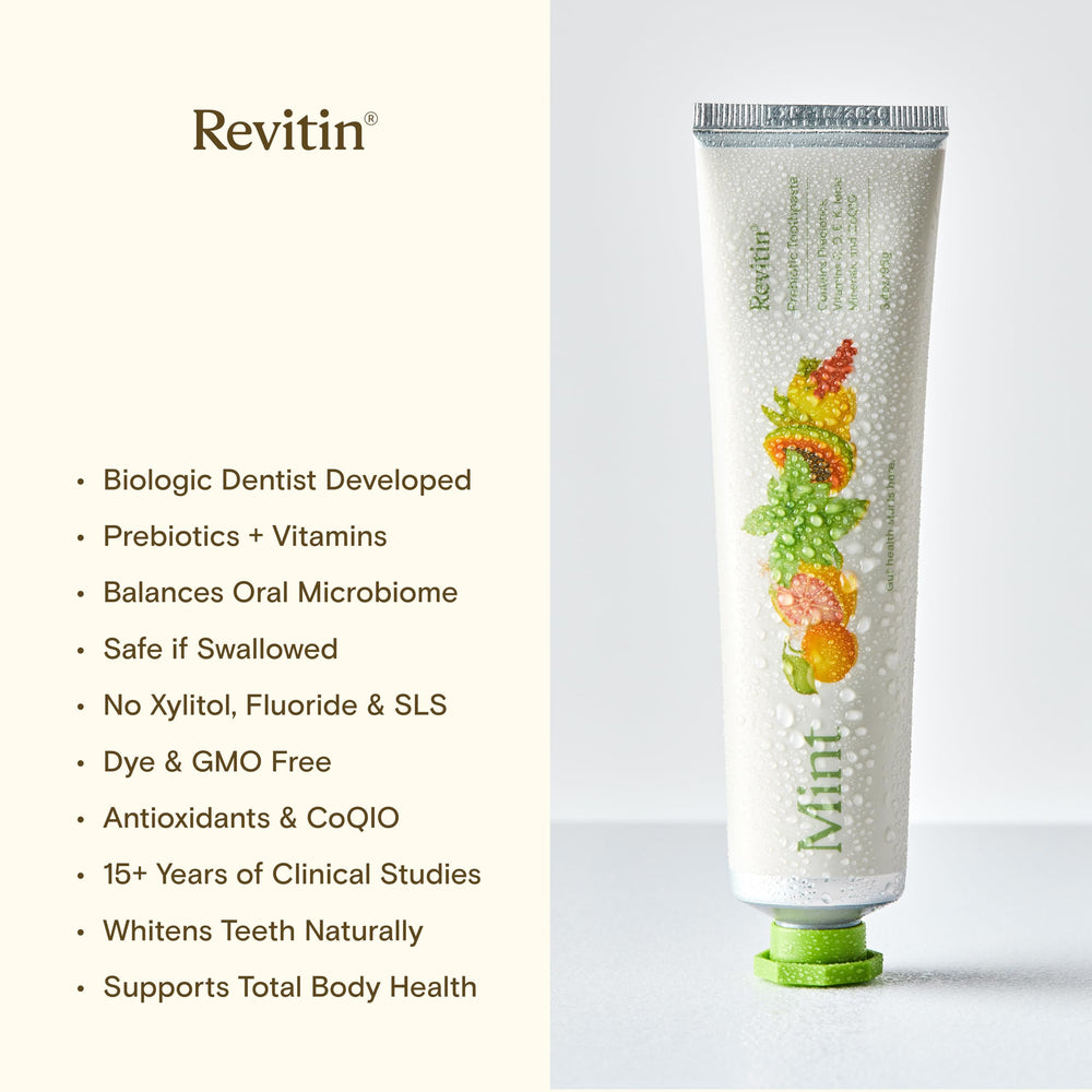 Revitin travel-ready tube capped on counter showing portability benefit