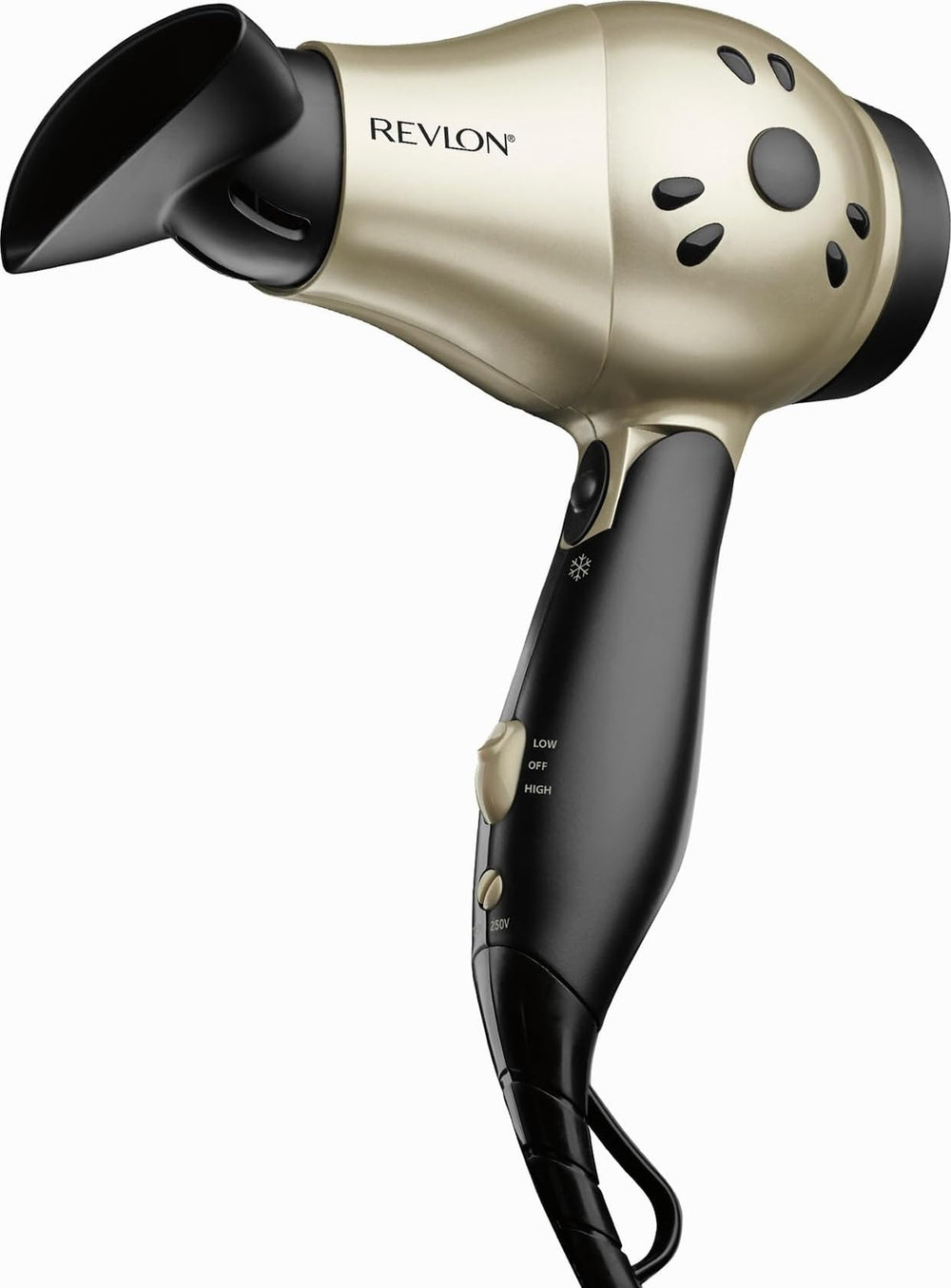 REVLON compact dryer front view showing sleek profile and travel convenience