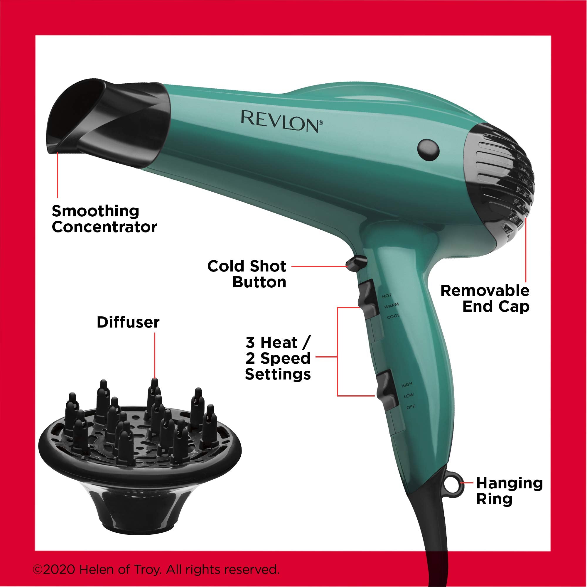 Revlon dryer in use on wavy hair demonstrating diffuser creating defined, frizz-reduced waves