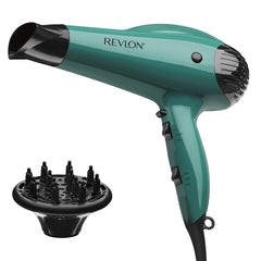 Revlon front view of volume booster dryer showing green finish and compact design for easy storage