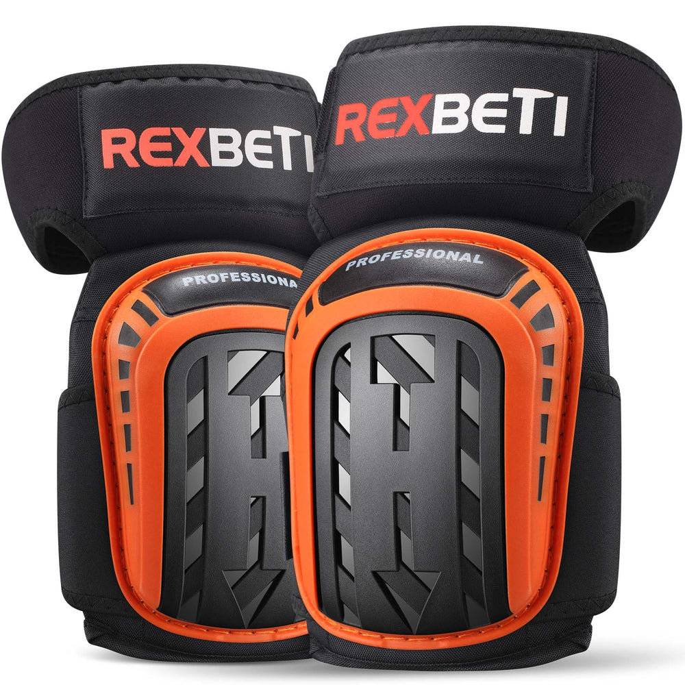 REXBETI front view of knee pads showing protective cap and fit benefit
