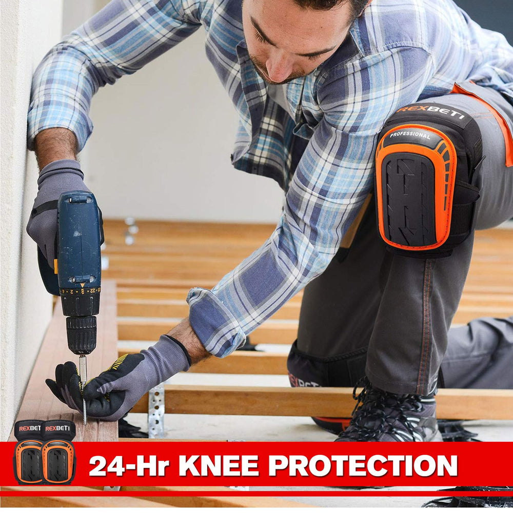 REXBETI knee pads in use while tiling showing protection and comfort benefit