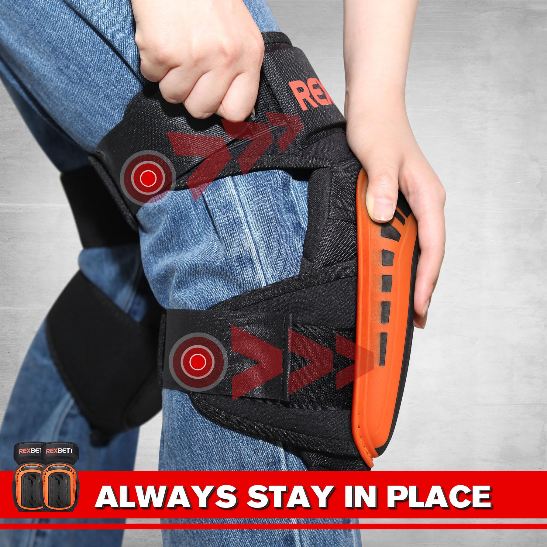 REXBETI strap and hook-and-loop detail showing secure-fit benefit