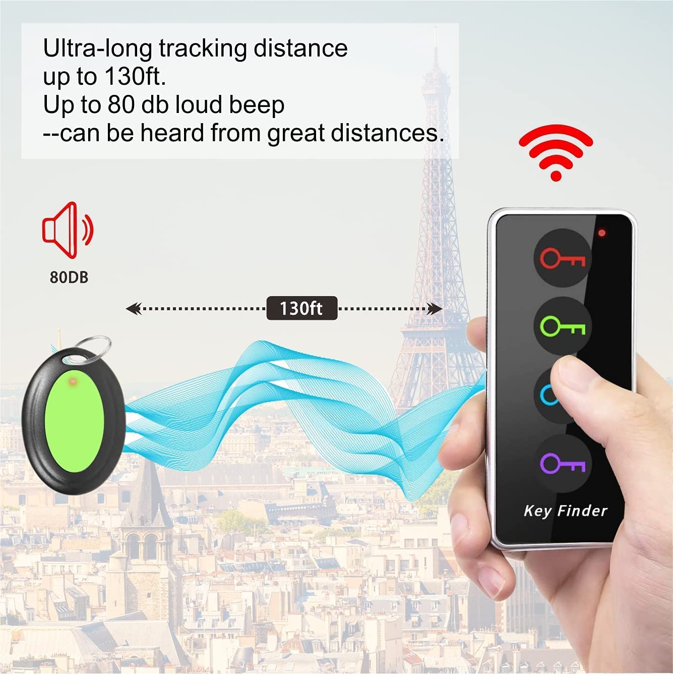 Reyke adhesive-mounted receiver on a wallet illustrating discreet tracking convenience
