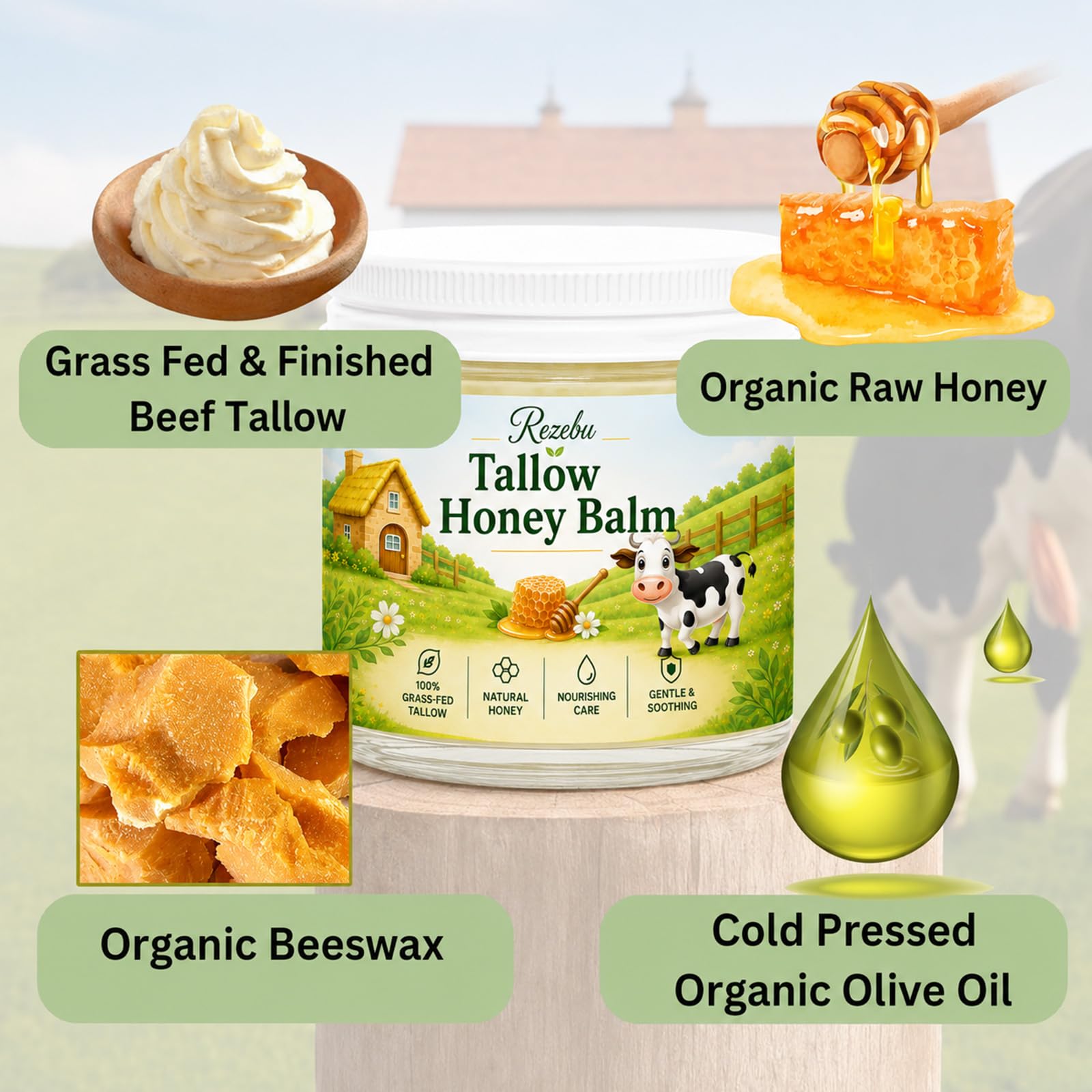 Rezebu label close-up showing ingredients, supports simple-clean formulation
