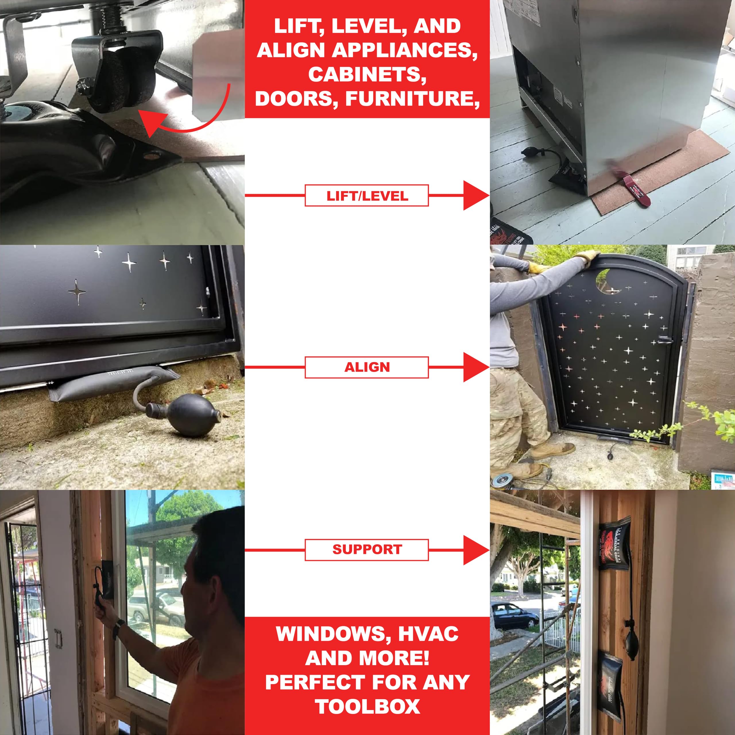 Rhino Strong air wedge used to align a door frame with one installer