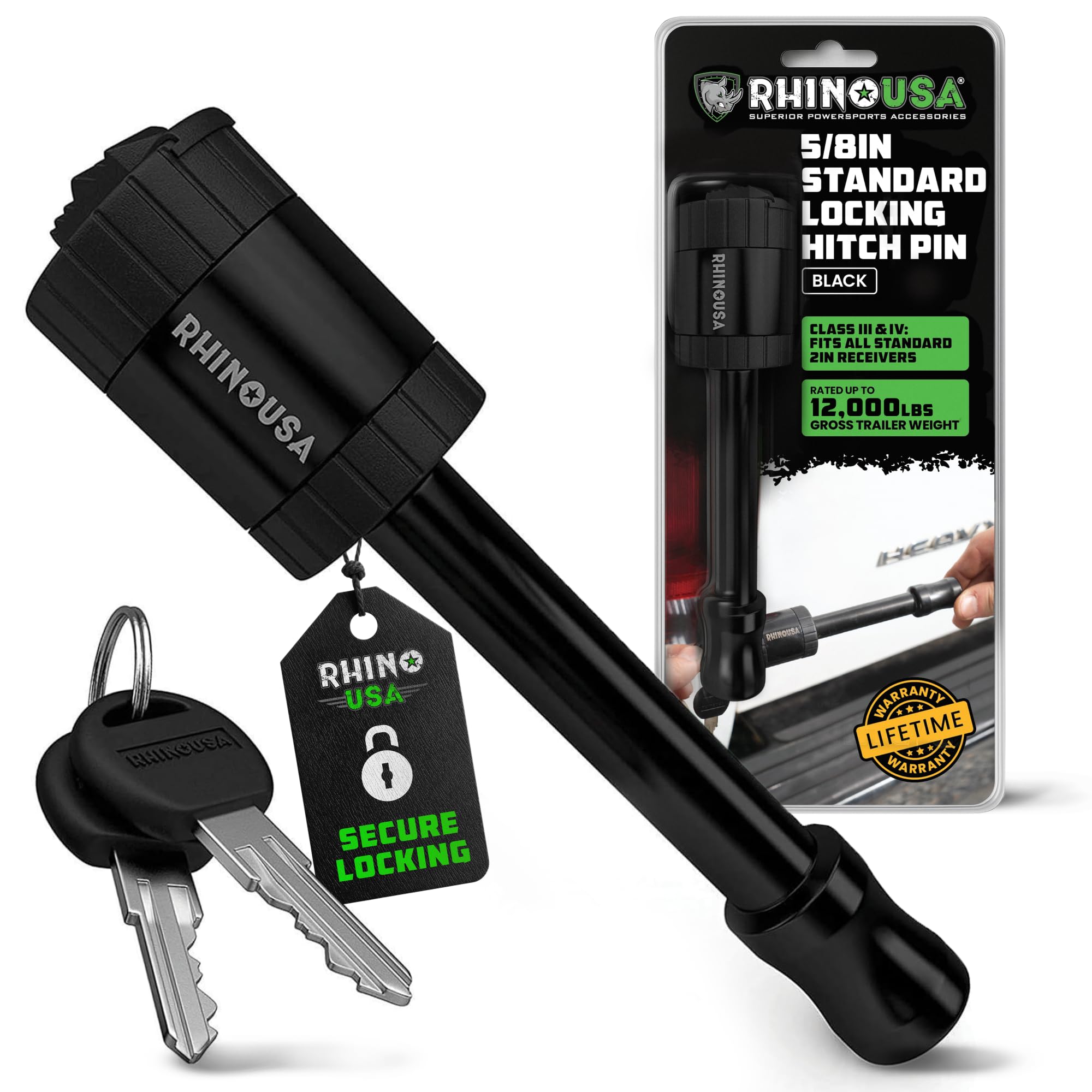 Rhino USA front view of hitch pin showing durable steel construction benefit
