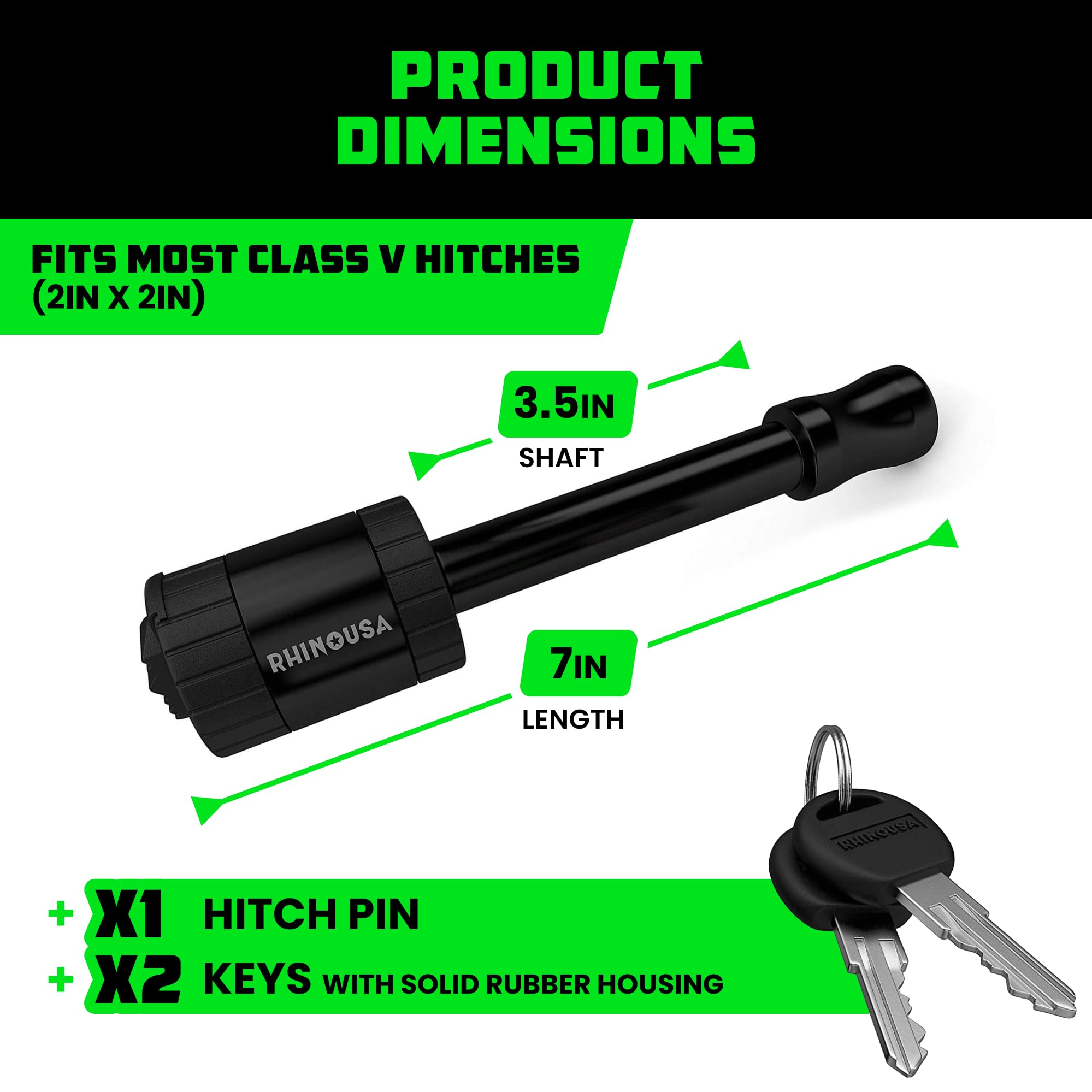 Rhino USA hitch pin installed on trailer receiver showing theft prevention benefit