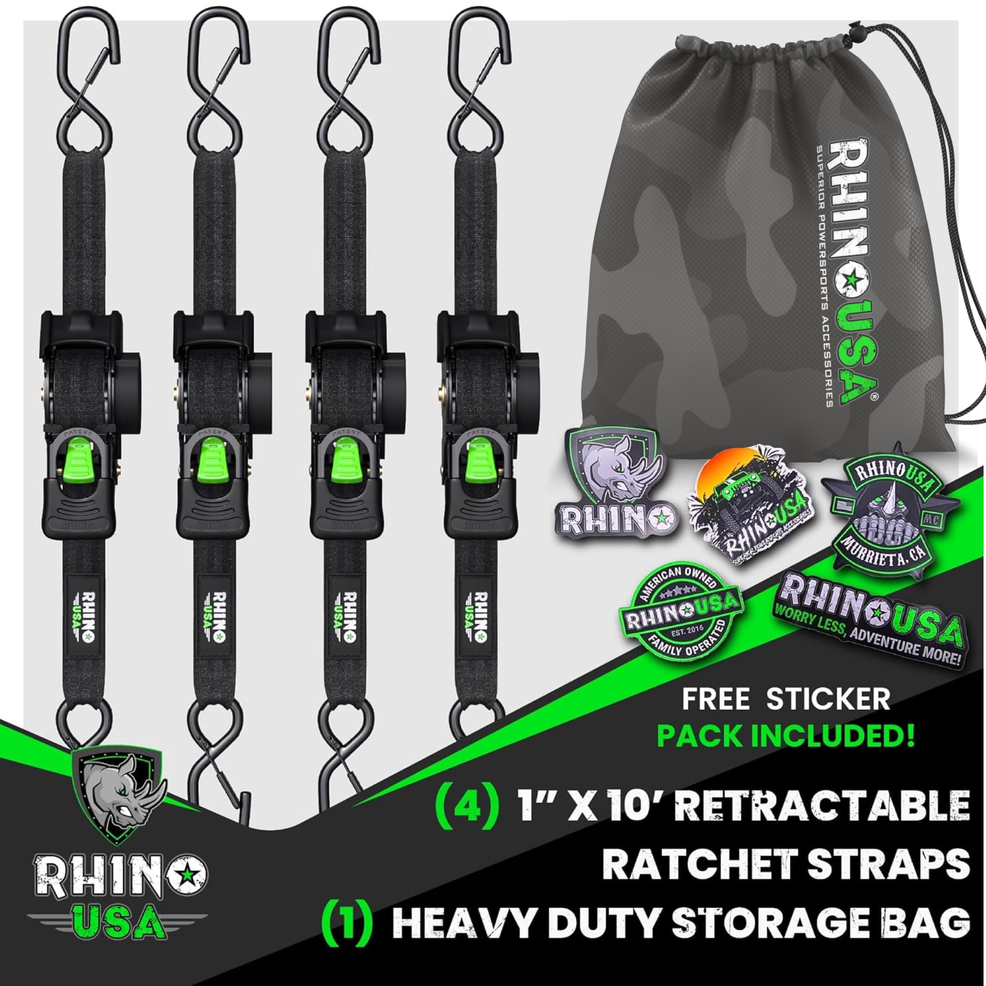 Rhino USA straps mounted on roof rack reducing loose webbing while driving