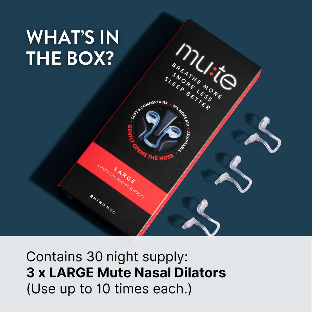 Rhinomed Mute three-pack contents displayed for convenience and spare use