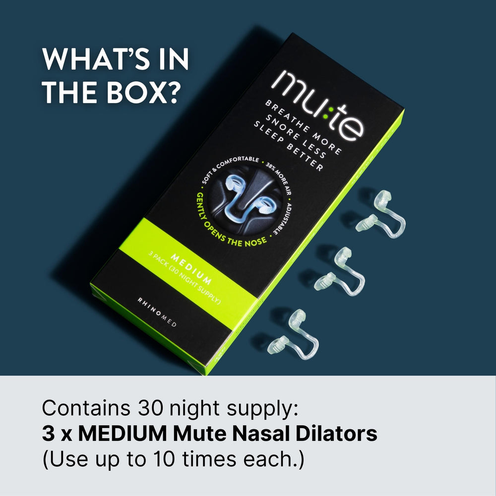 Rhinomed on a bedroom nightstand suggesting convenient nighttime use and relief