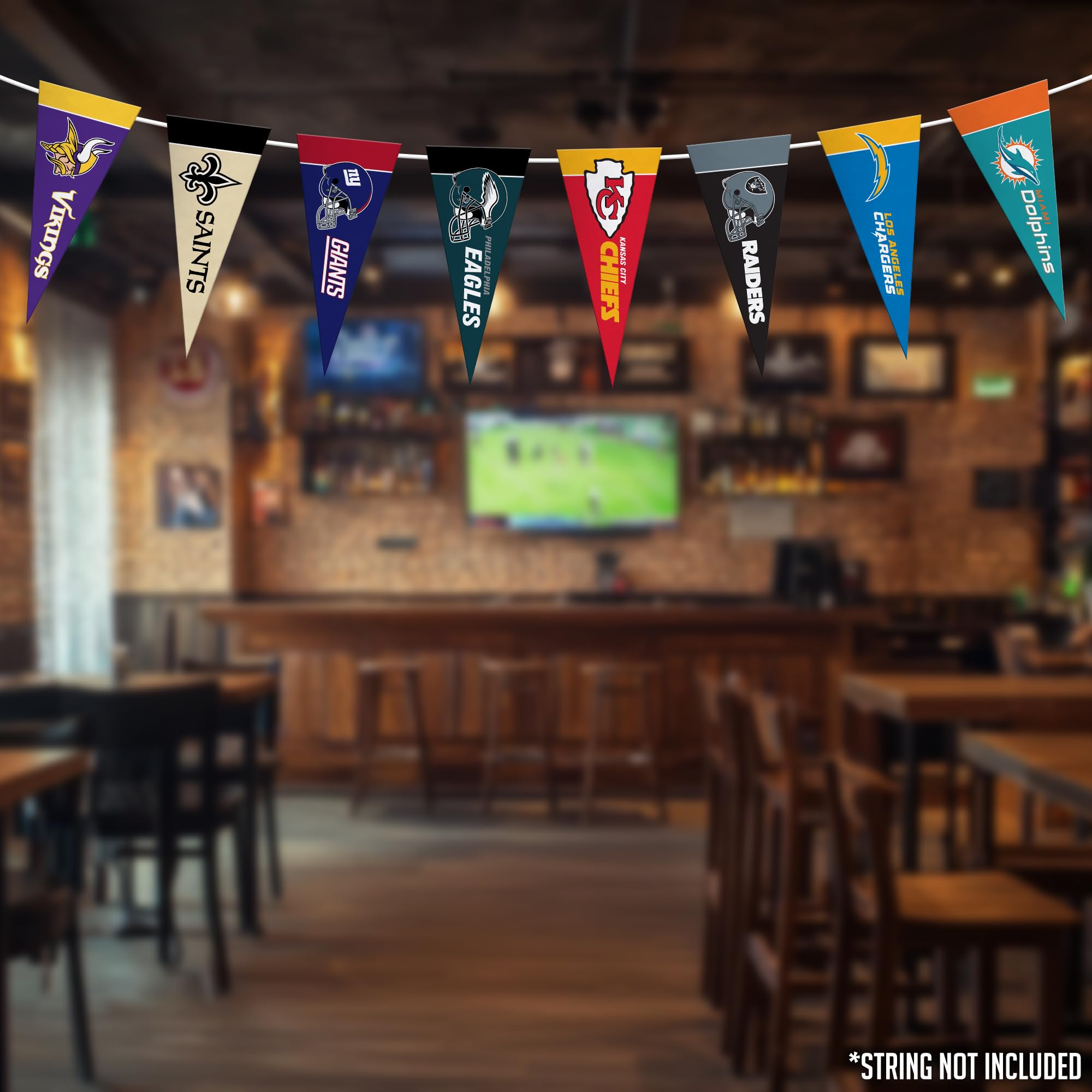Rico Industries mini pennants displayed in dorm room, adds team spirit
