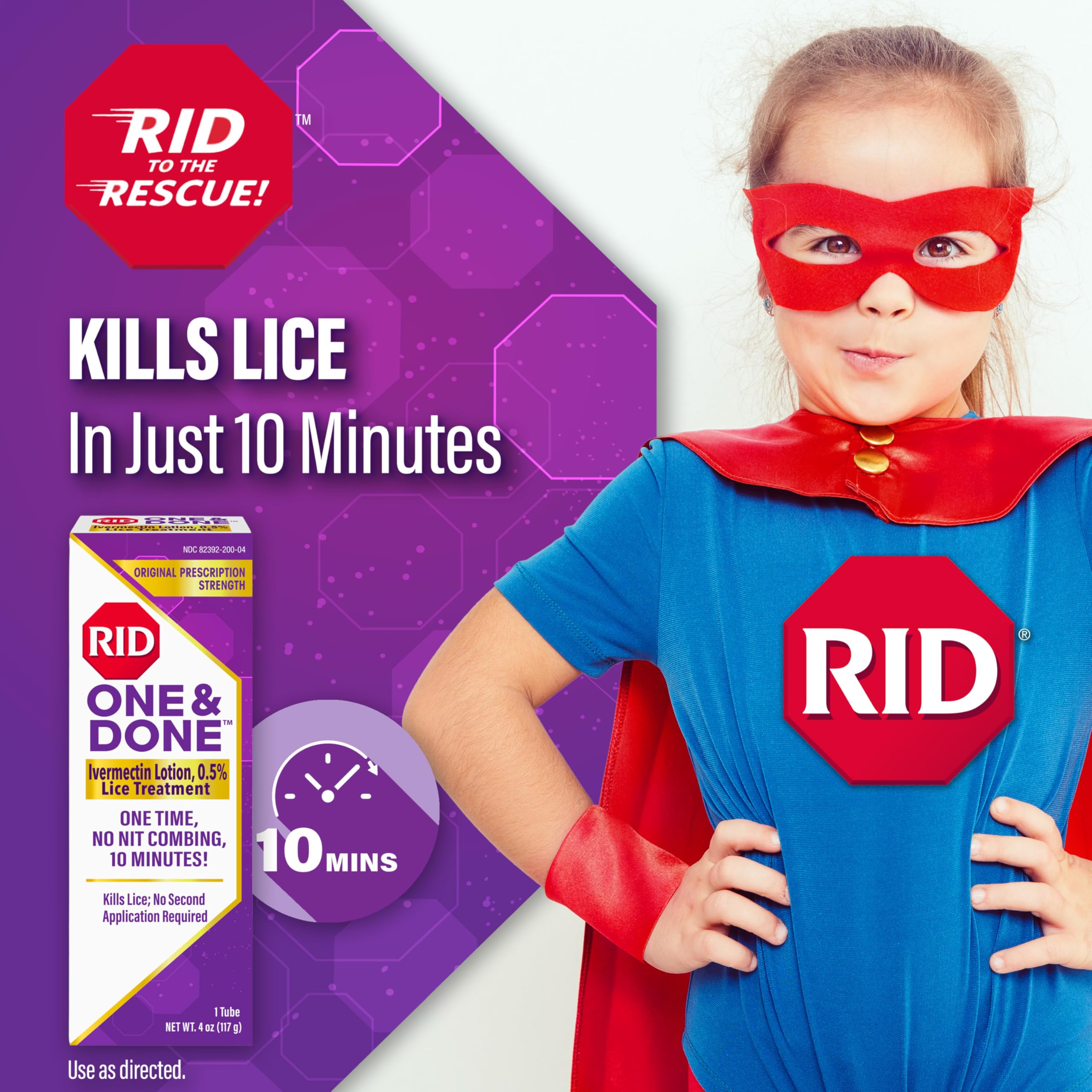 RID label closeup showing ivermectin 0.5% for effective resistant lice care