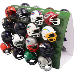 Riddell front view of full 32-piece helmet display board showing team lineup and neat presentation