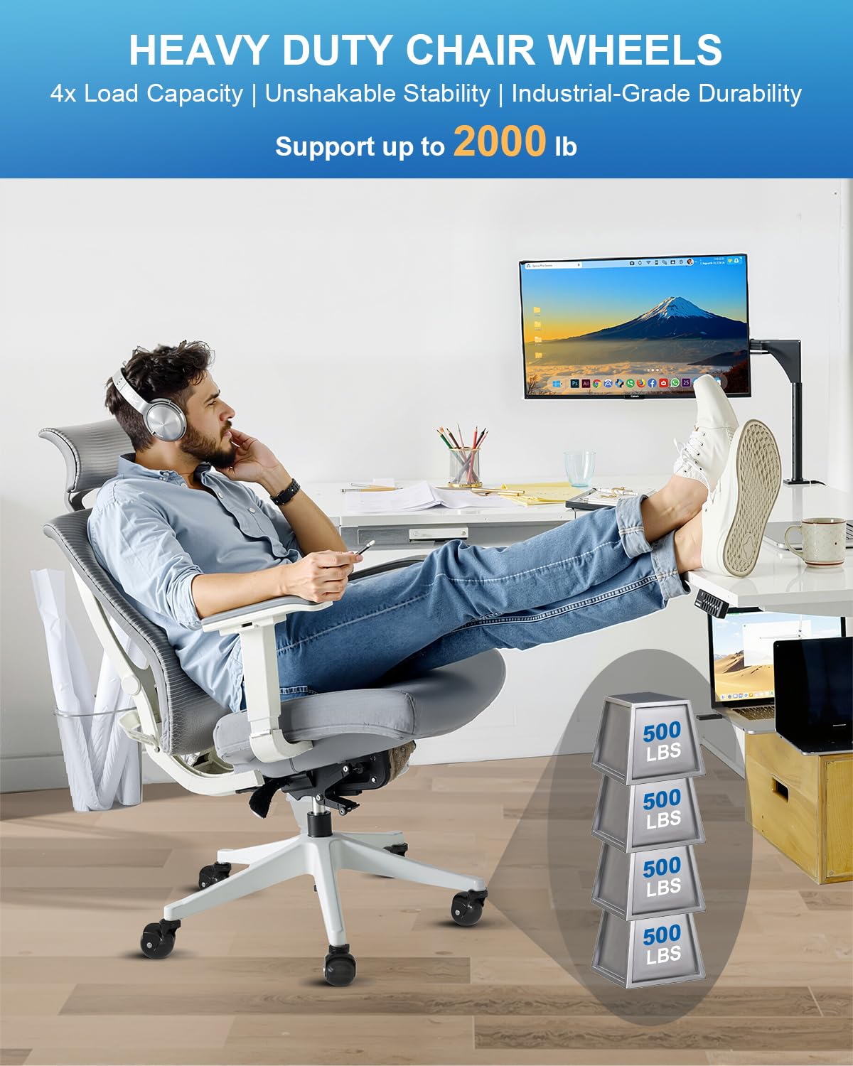 RidRed installed on a desk chair delivering smooth, quiet mobility in use