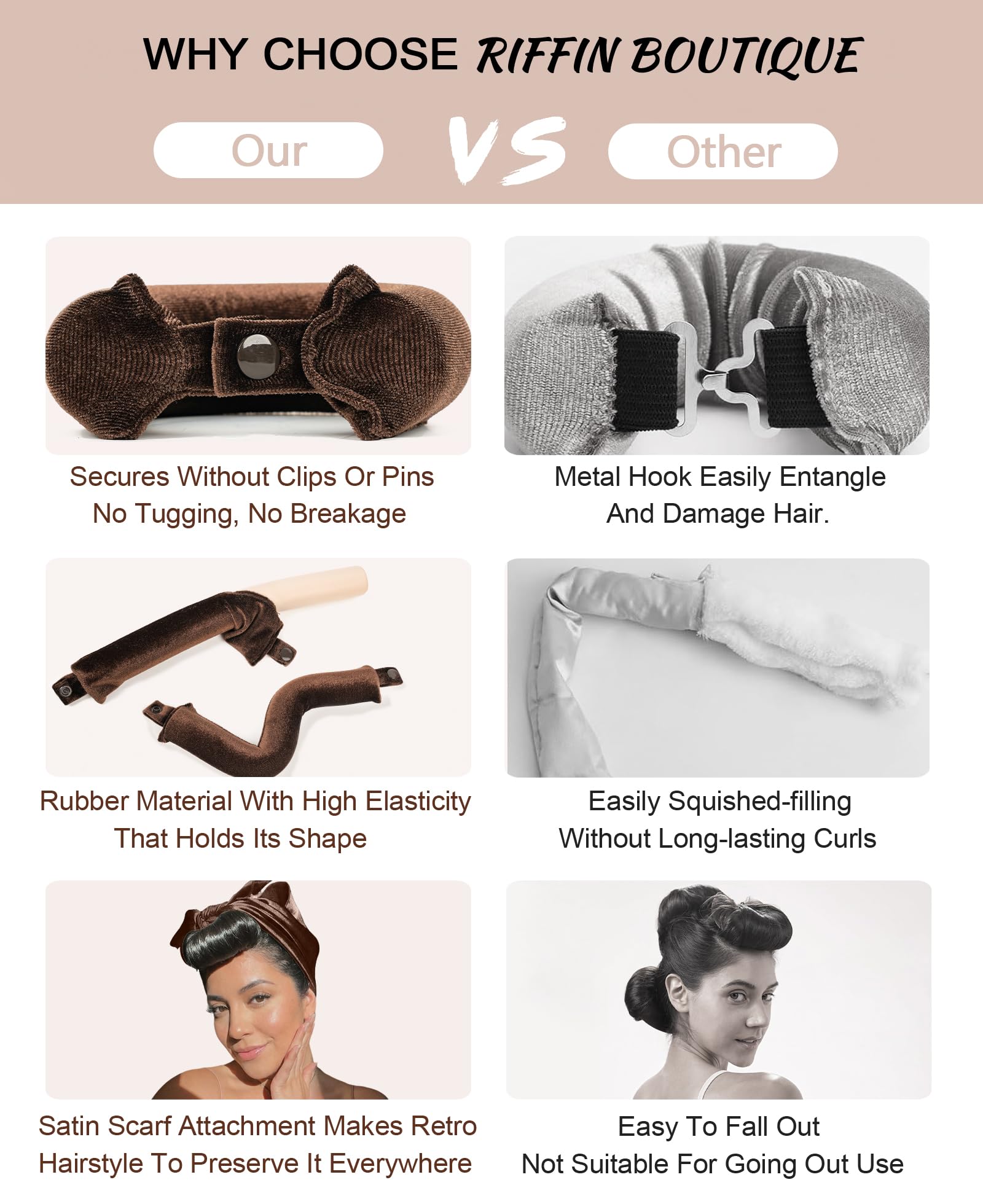 RIFFIN satin headscarf included to protect hair and reduce friction