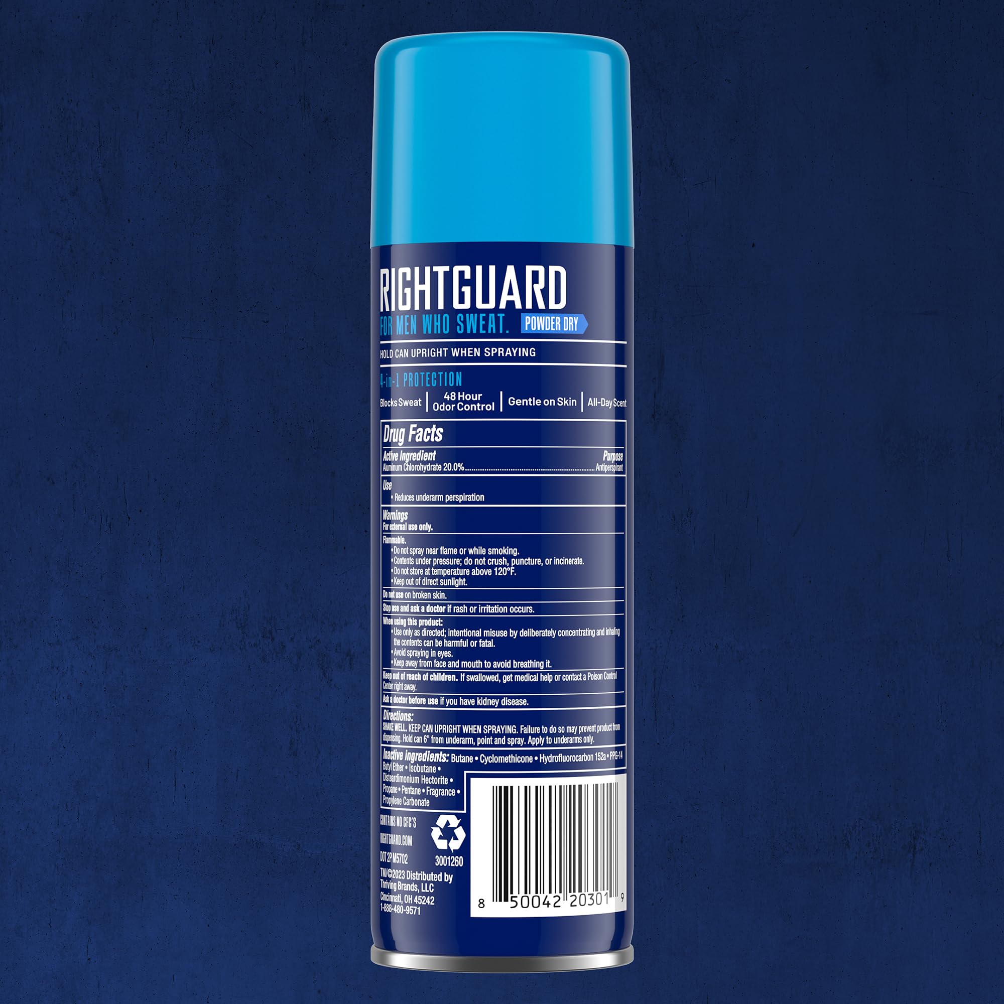 Right Guard beside water bottle showing 6oz travel-friendly size