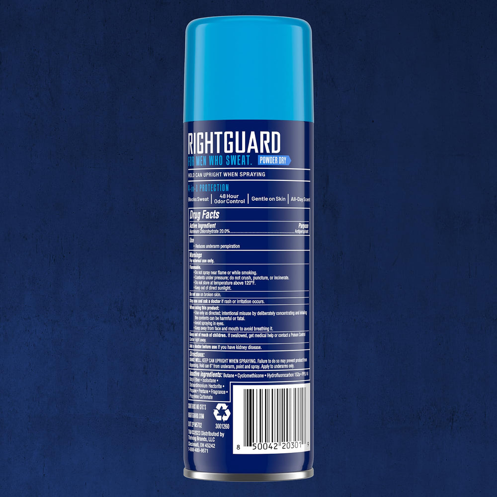 Right Guard beside water bottle showing 6oz travel-friendly size
