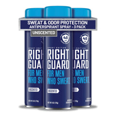 Right Guard spray front packaging showing clean unscented design and protection