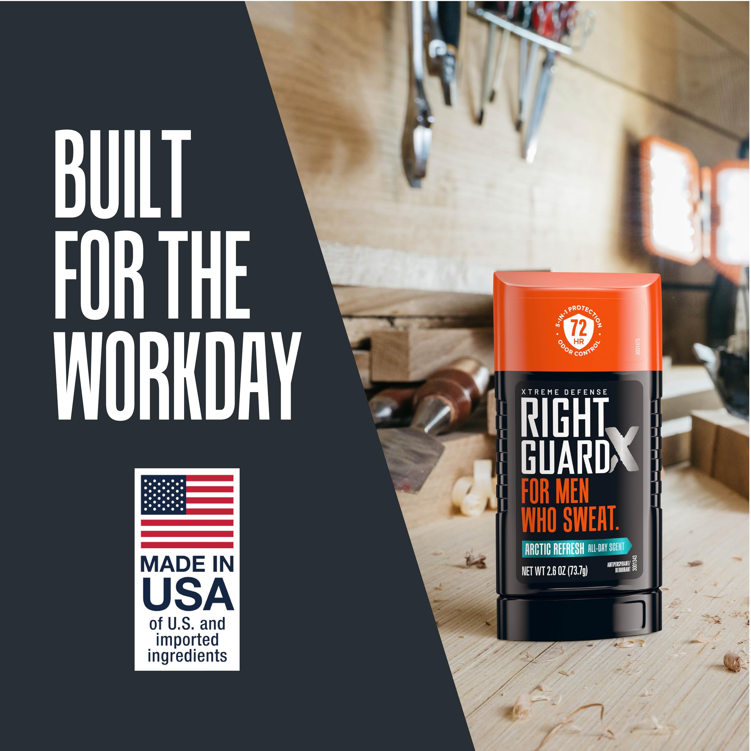 Right Guard lifestyle shot outdoors conveying Arctic Refresh scent and energizing feel