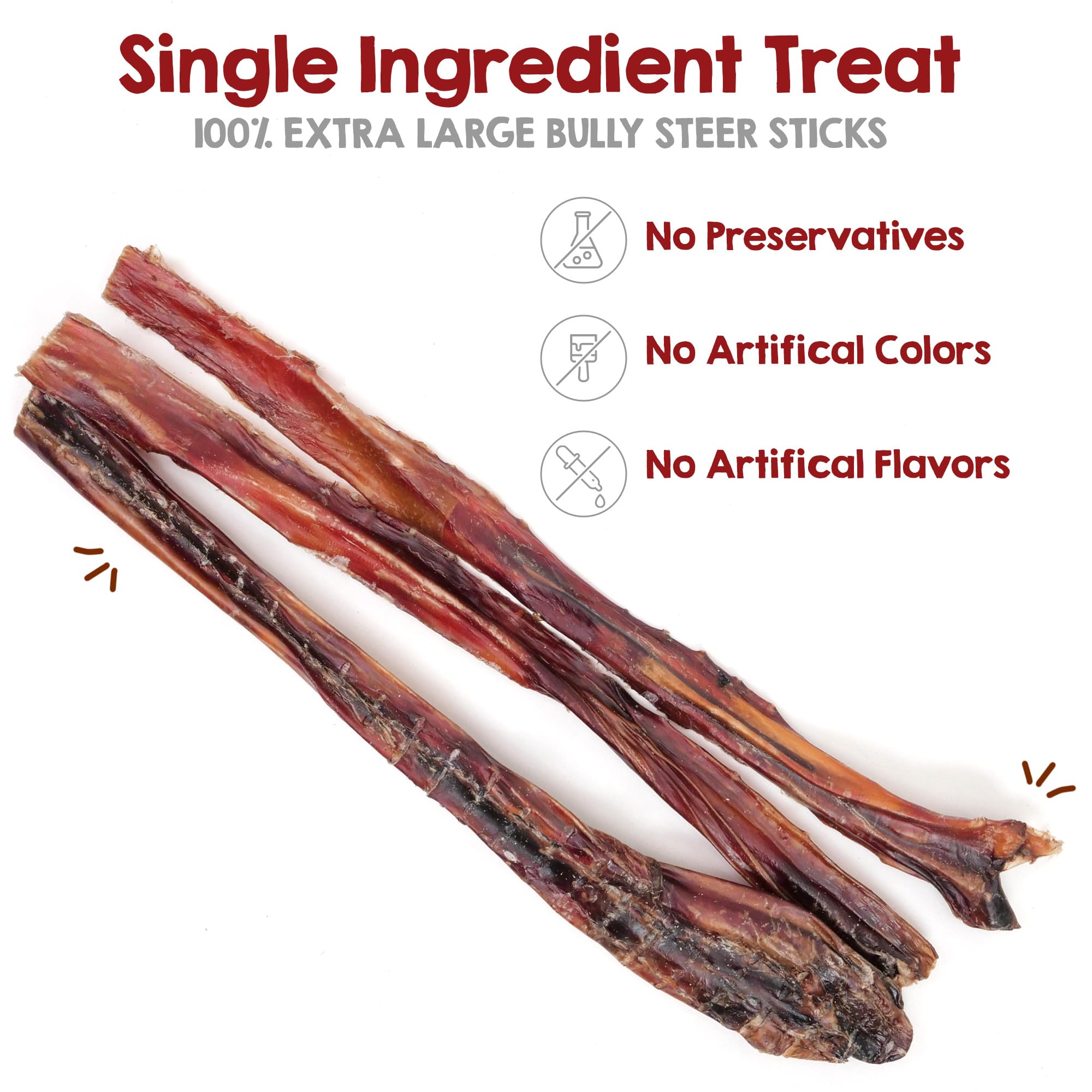 Riley's single stick close-up showing sturdy beef pizzle texture and durable chew benefit