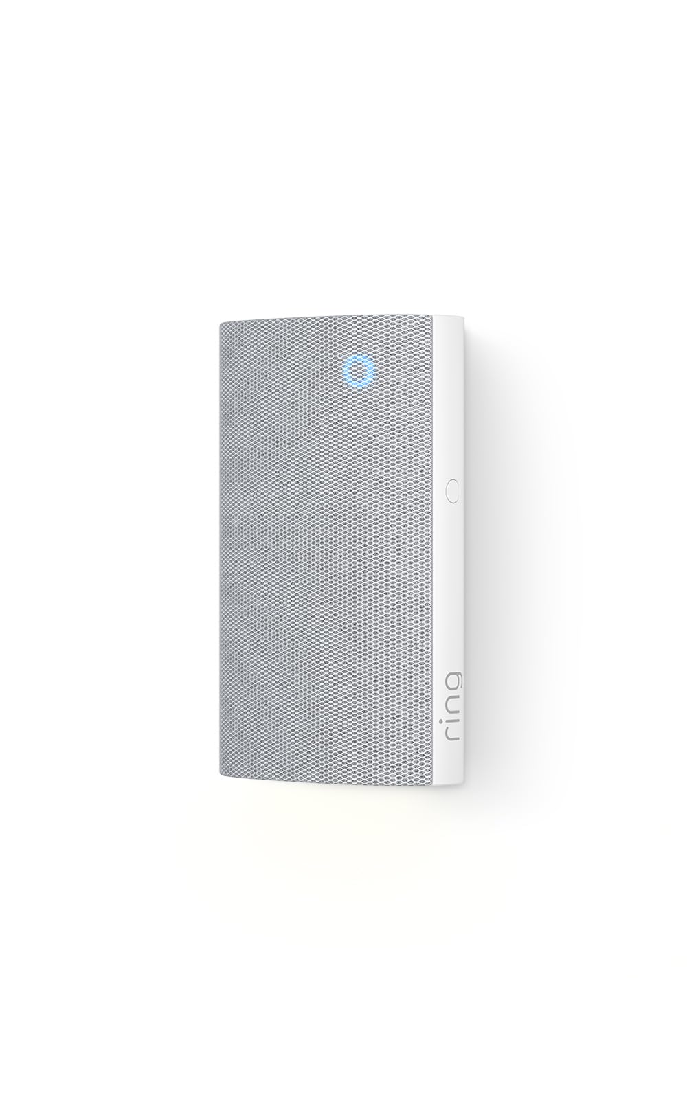 Close-up of Ring Chime Plus textured panel and rounded edge, Ring finish improves style