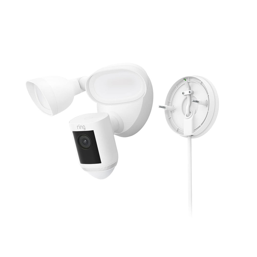 Ring plug-in mount cable detail highlighting 20ft cord and flexible placement benefit