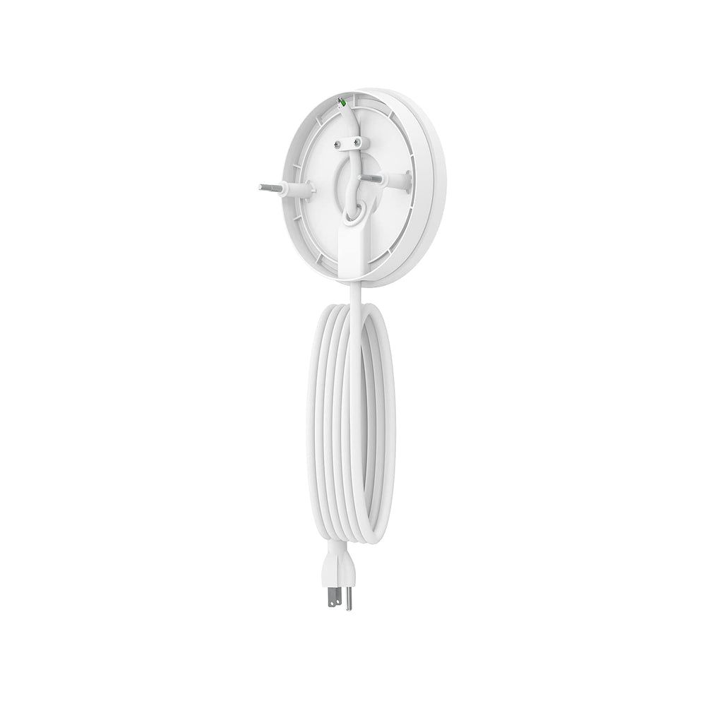 Ring plug-in mount front view showing white housing and secure mount benefits