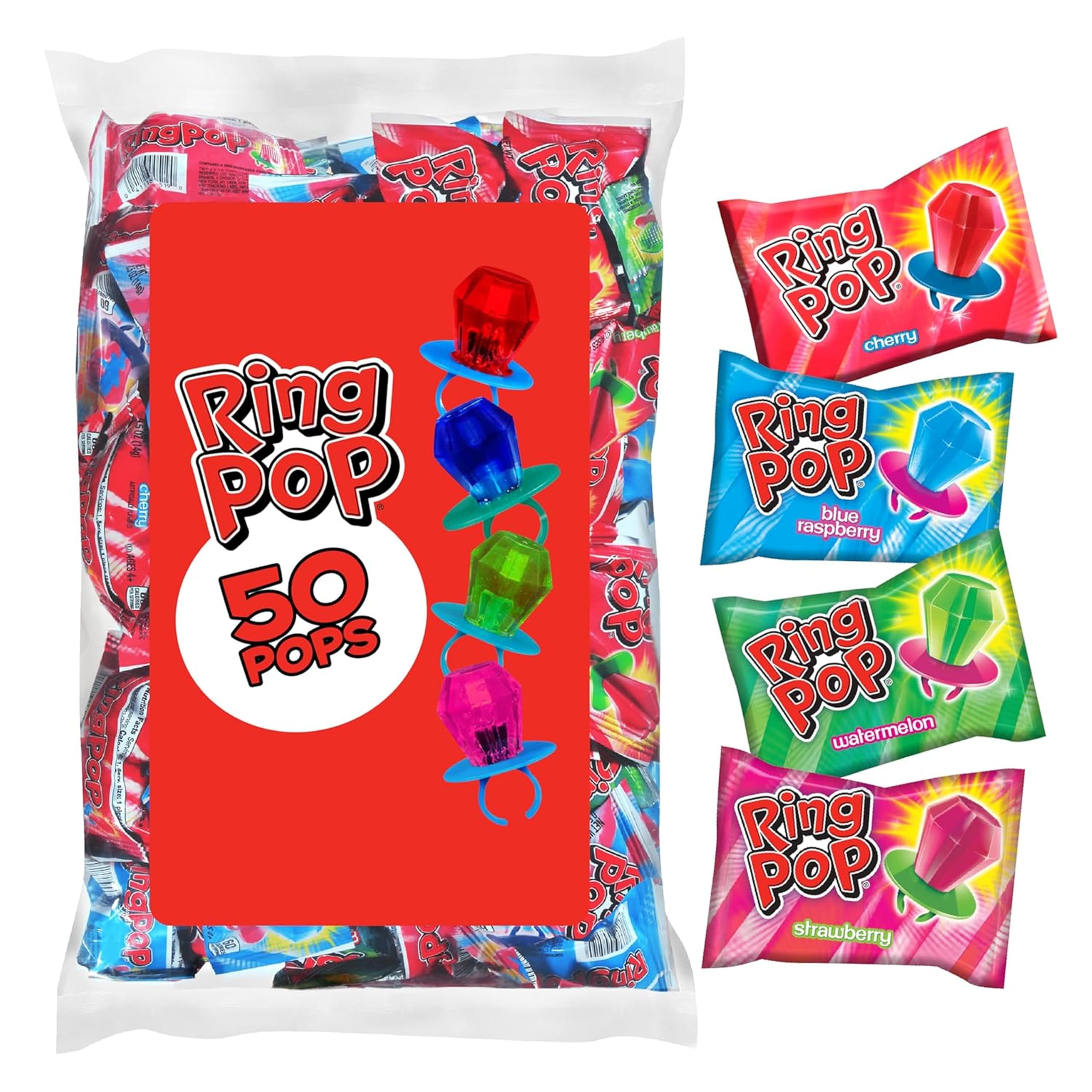 Ring Pop front packaging showing brand and colorful candy, perfect for party supply.