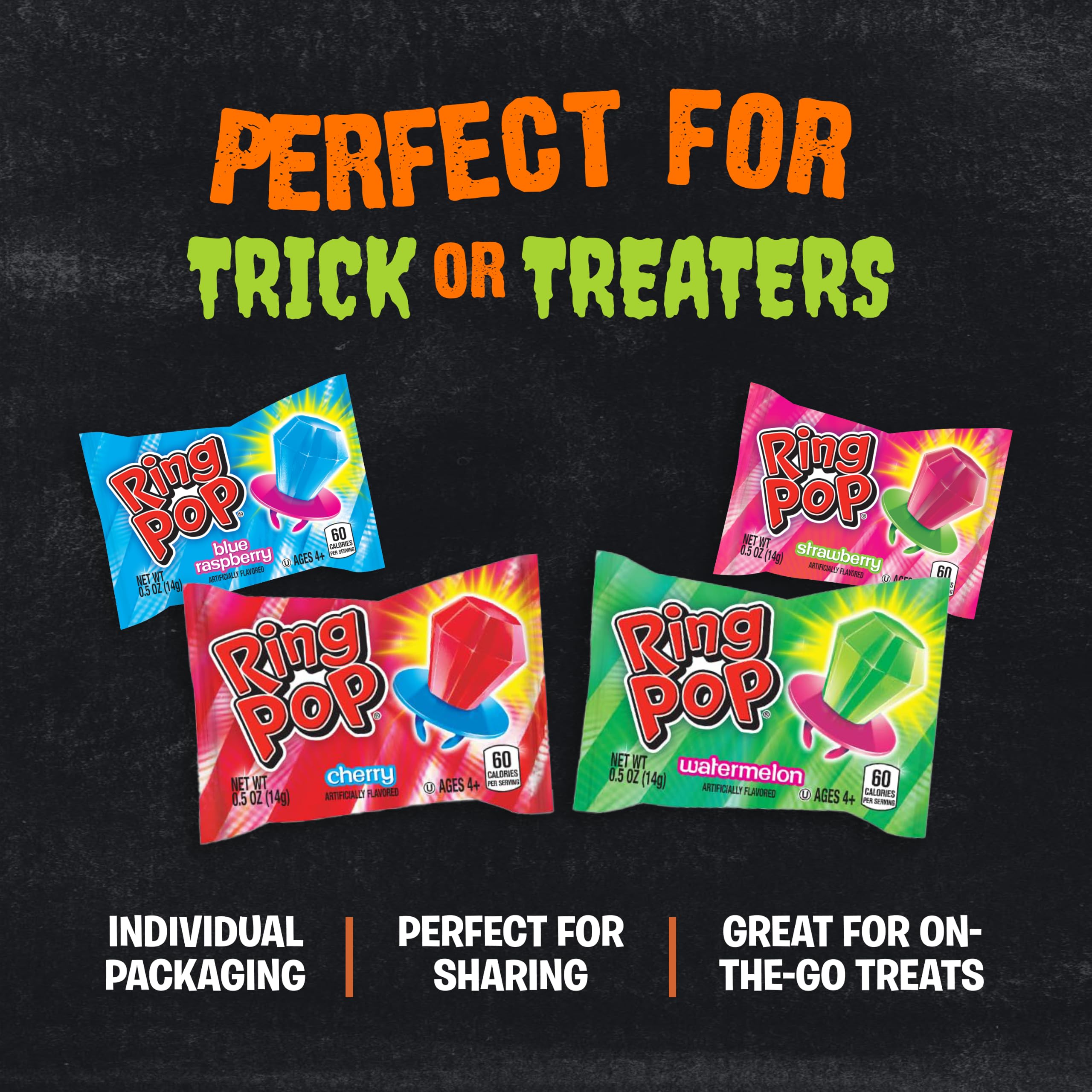 Ring Pop individually wrapped pieces, highlighting hygiene and travel convenience.