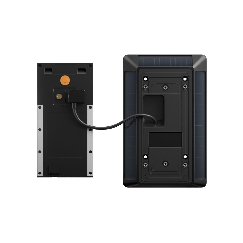 Ring solar charger beside Ring Battery Doorbell for scale showing compact footprint