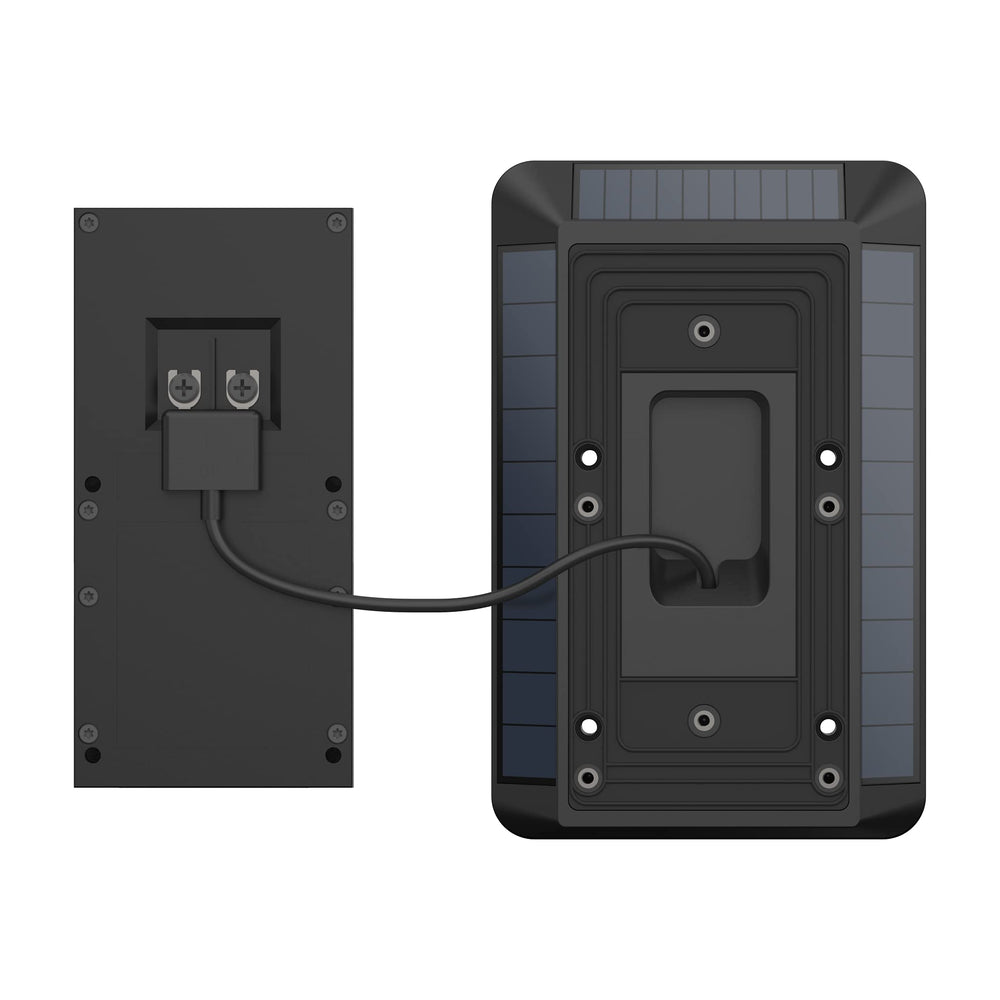 Ring solar charger next to a ruler showing compact size and easy discreet installation