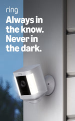 Ring Spotlight Cam Plus side profile with spotlights illuminated to deter intruders