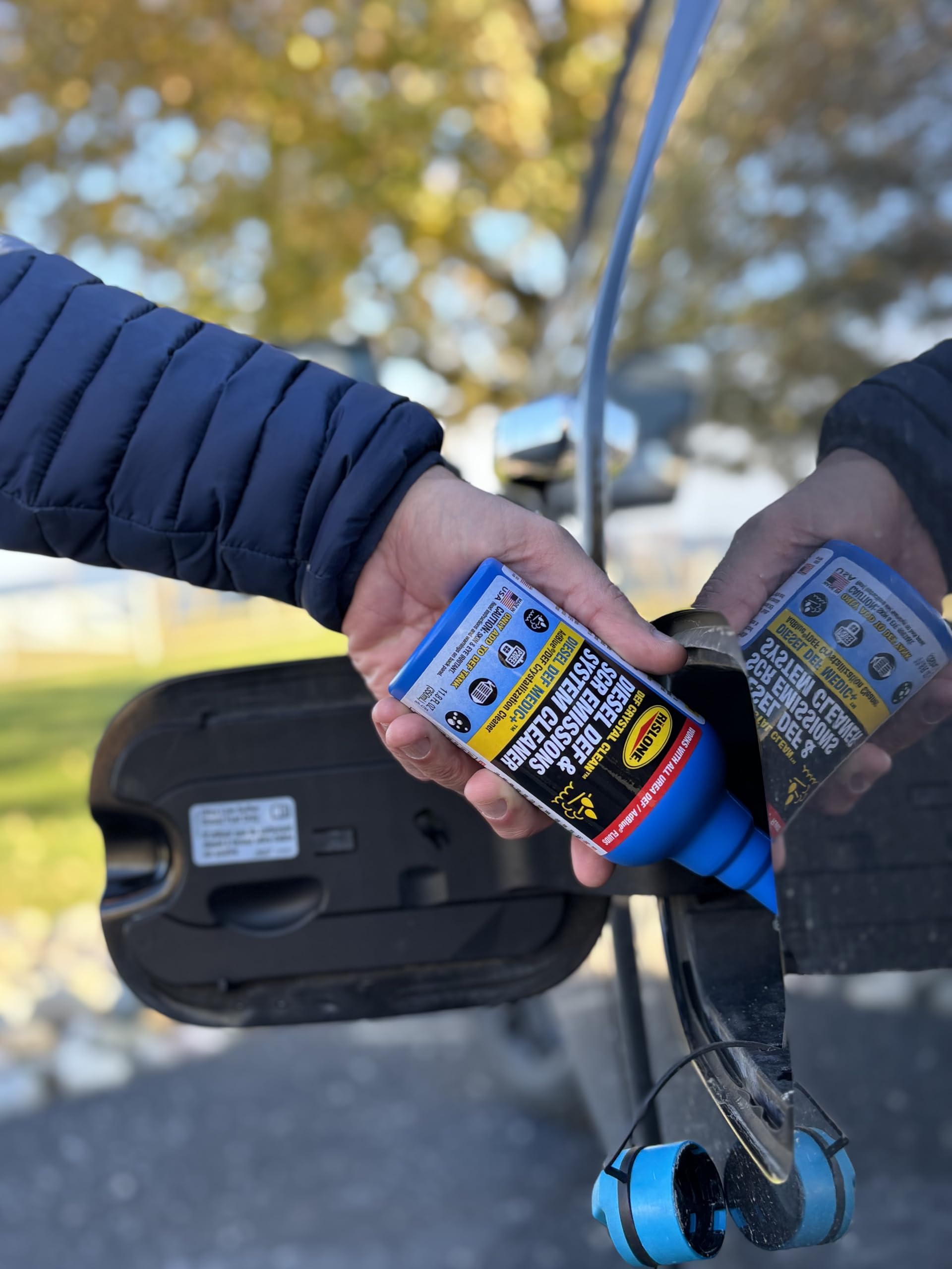 Rislone in engine bay identifying DEF tank location for safe install