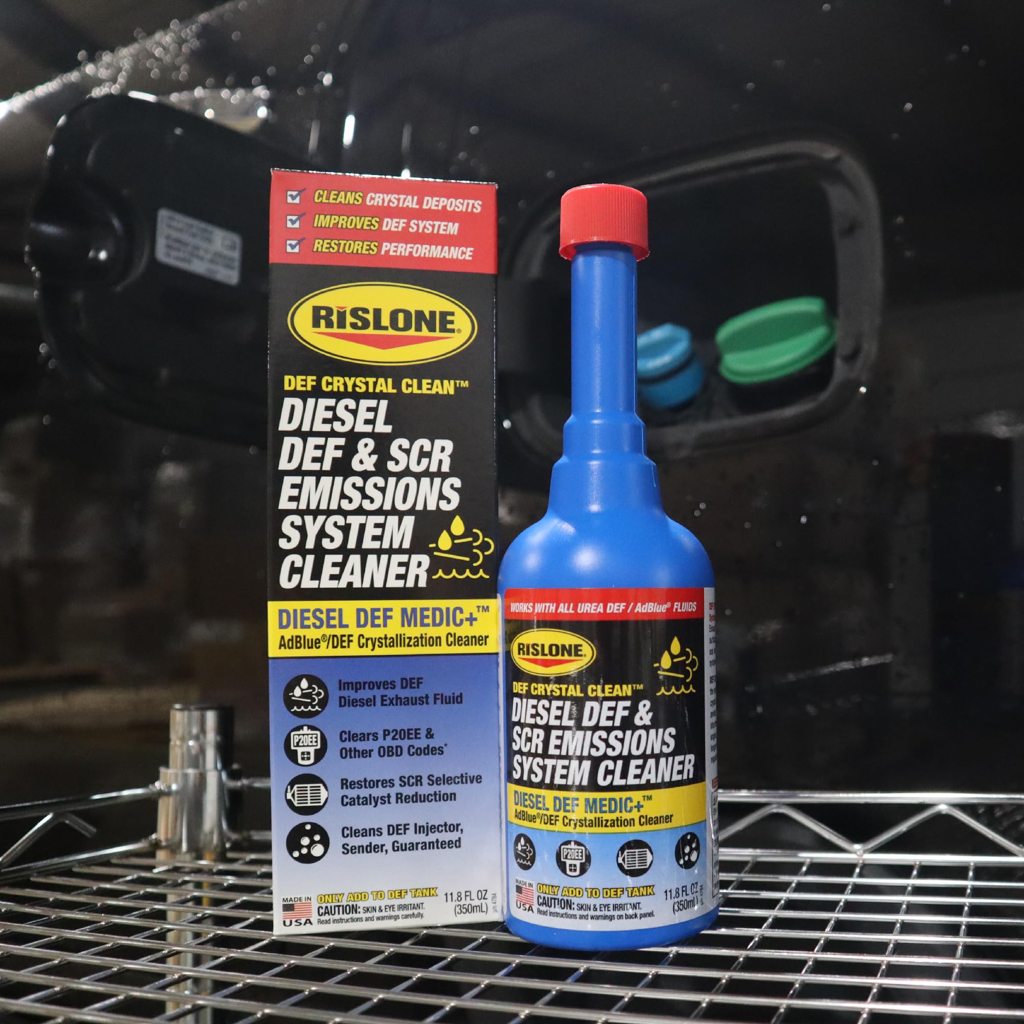 Rislone product staged with fleet truck for preventive maintenance benefit