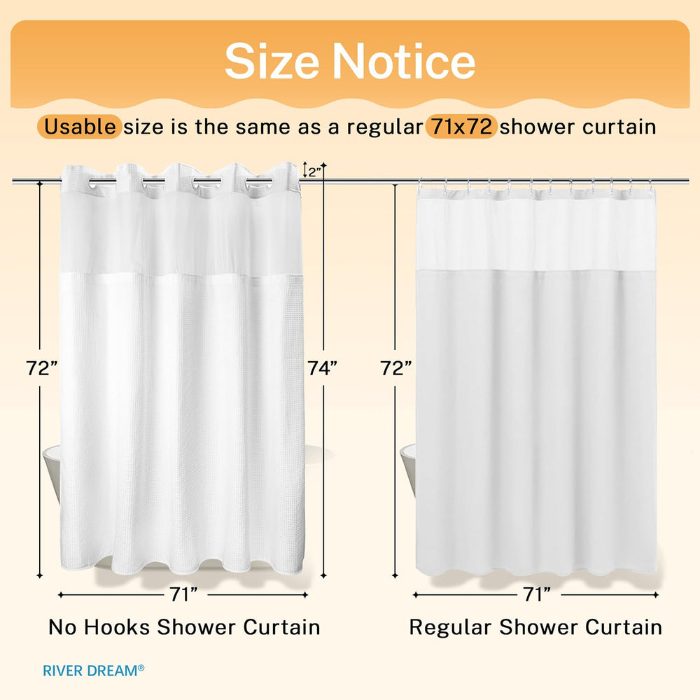 River Dream curtain installed in bathroom illustrating tidy, water-resistant setup