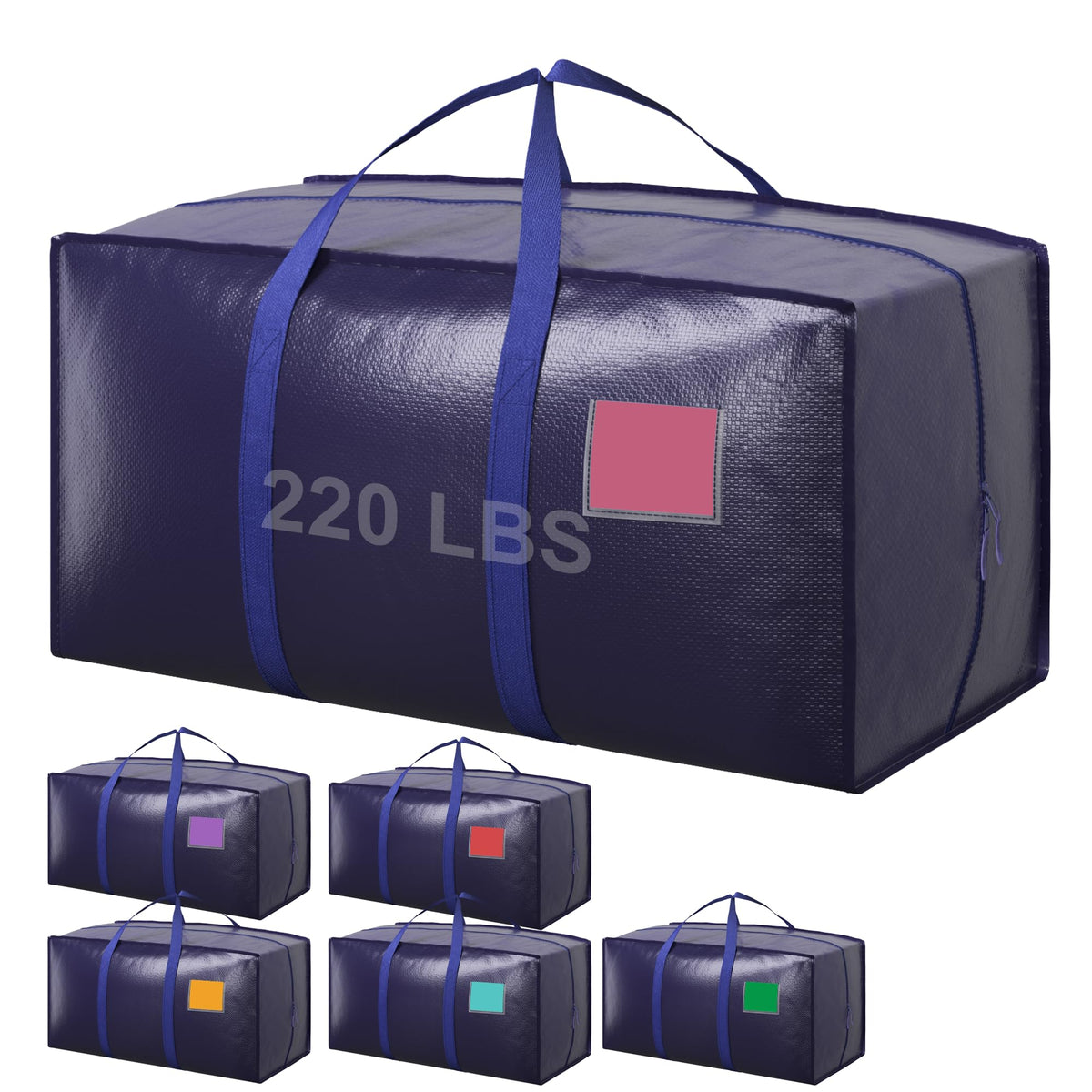 RMOHRO front view of blue 6-pack moving bags showing organized storage benefit