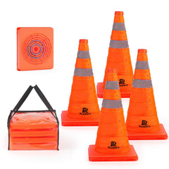 RoadHero front view of four orange cones in carry bag showing portability and kit organization