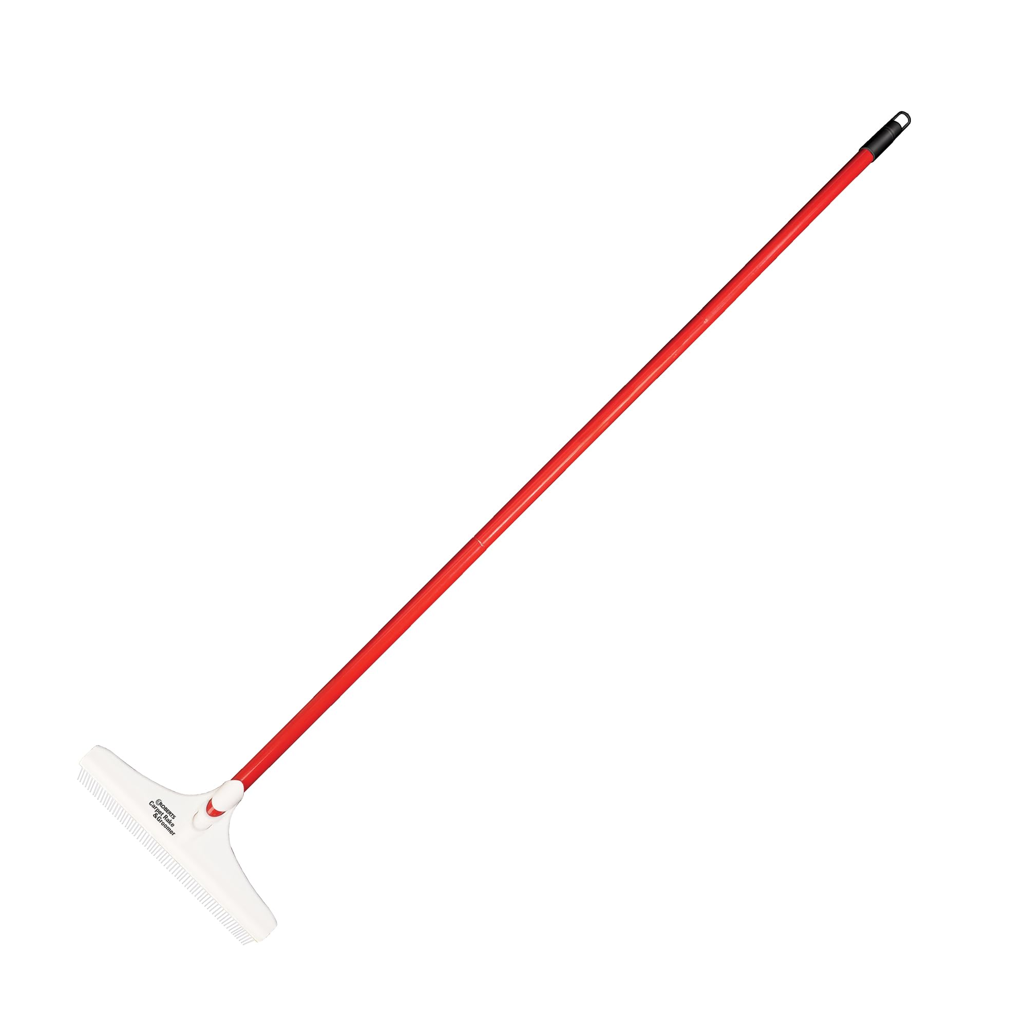 ROBERTS front view of 12-inch carpet rake showing full head and handle for quick grooming