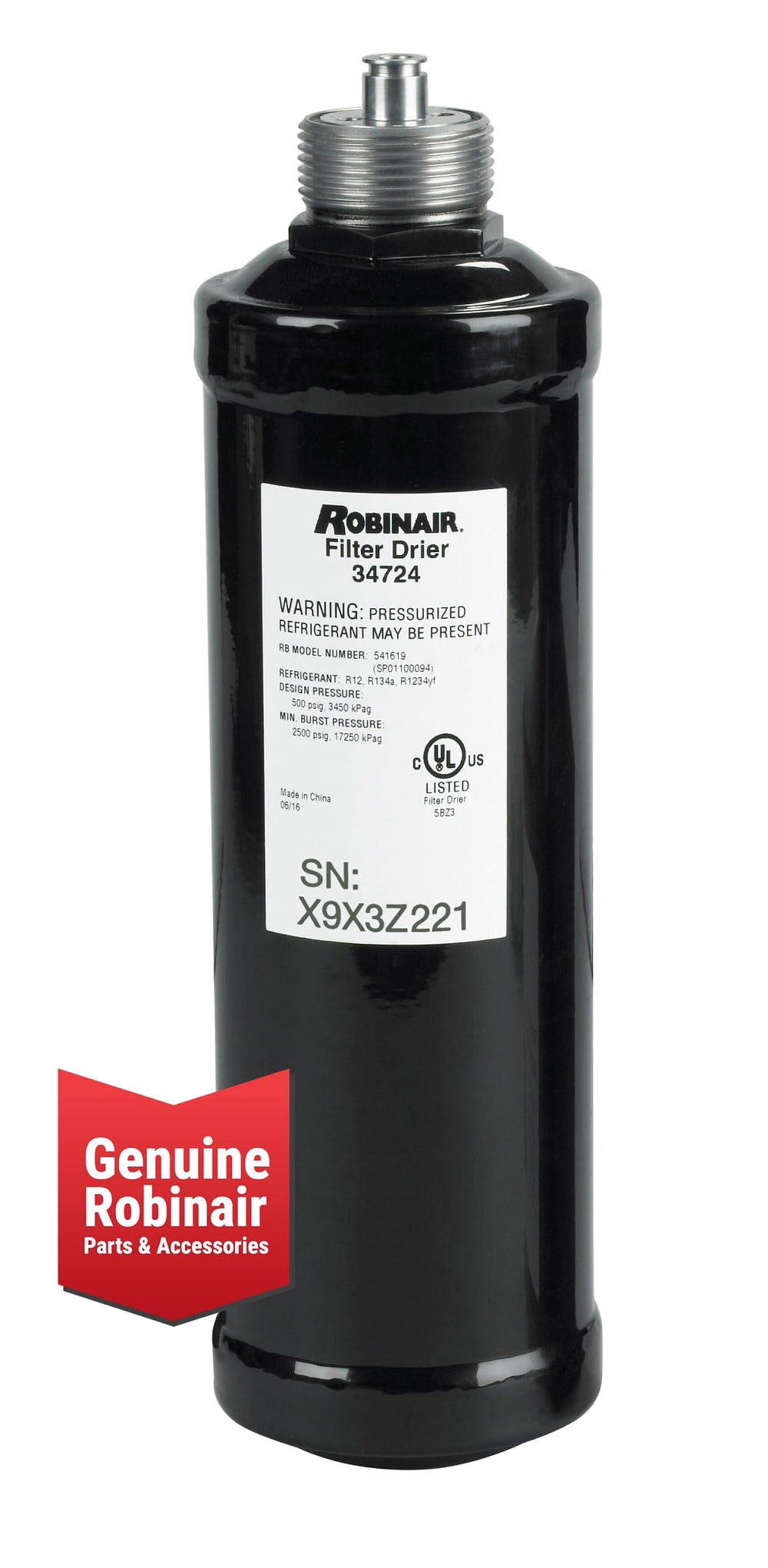 Robinair 34724 label with activation code displayed to enable quick machine setup and use