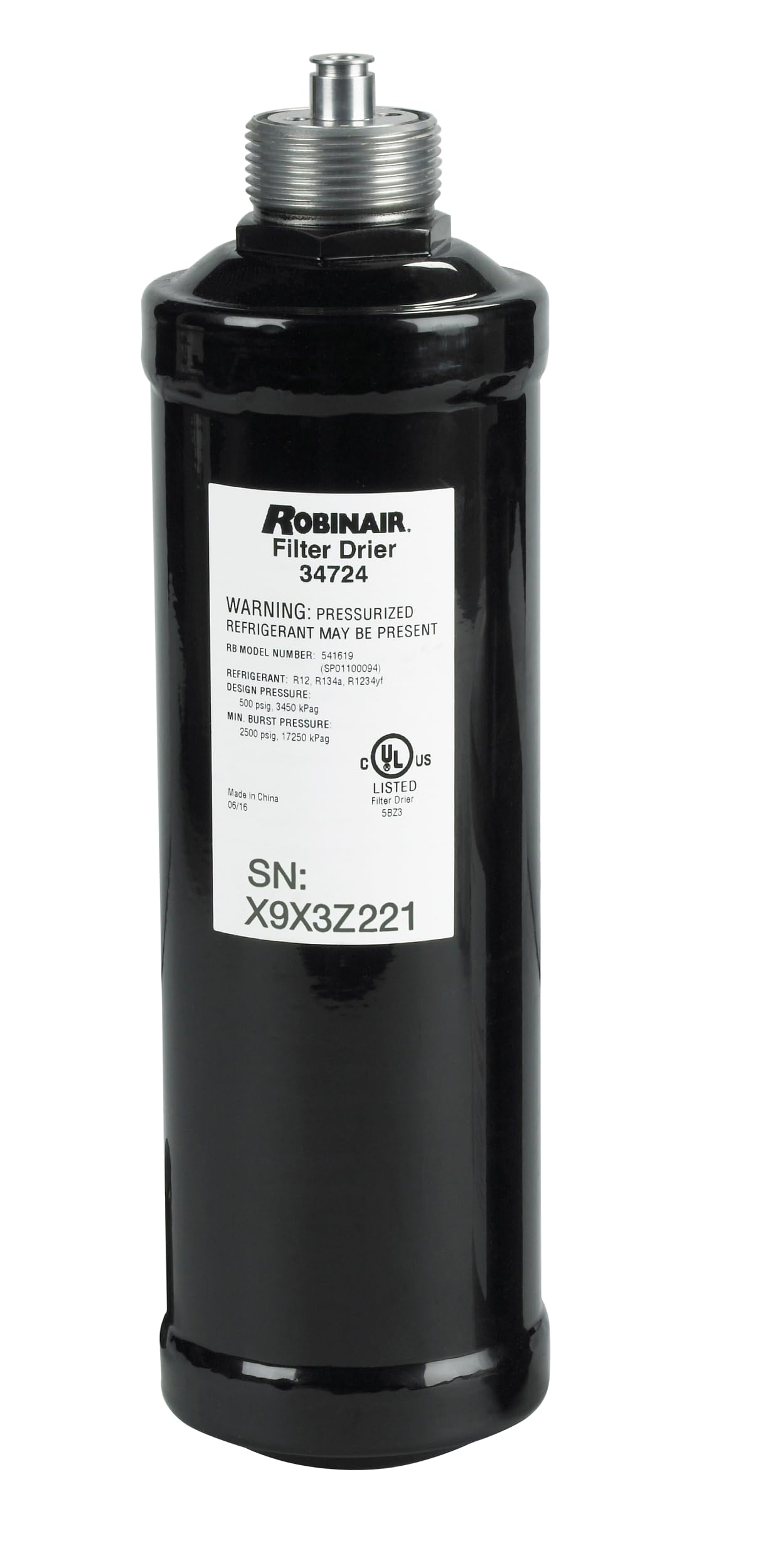 Robinair 34724 front view showing filter-drier and brand for easy identification and correct fit