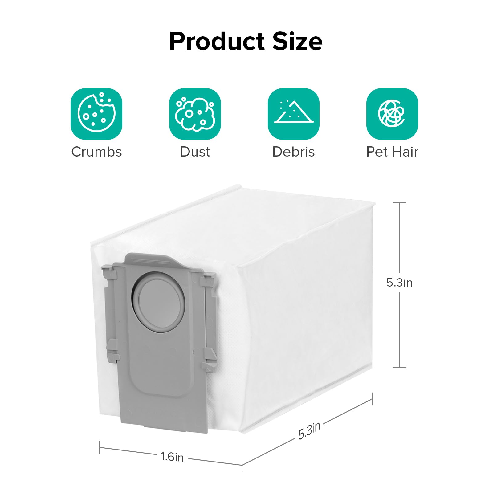 roborock open dust bag displayed to show 2.7L capacity capturing more dirt