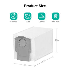 roborock open dust bag displayed to show 2.7L capacity capturing more dirt