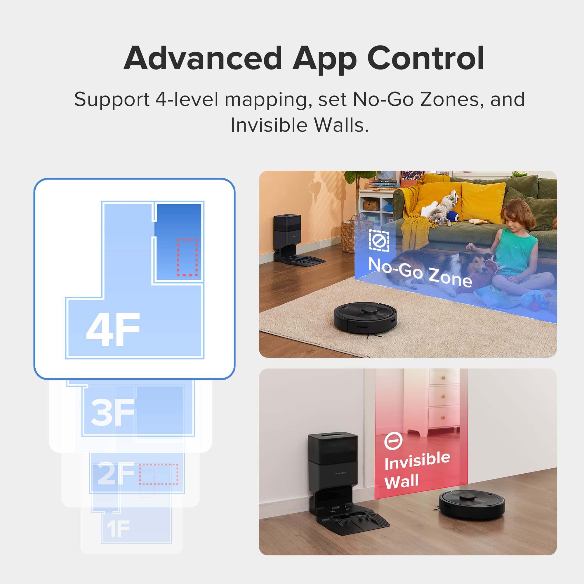 roborock Q5+ LiDAR sensor on top, precise mapping improves navigation and coverage