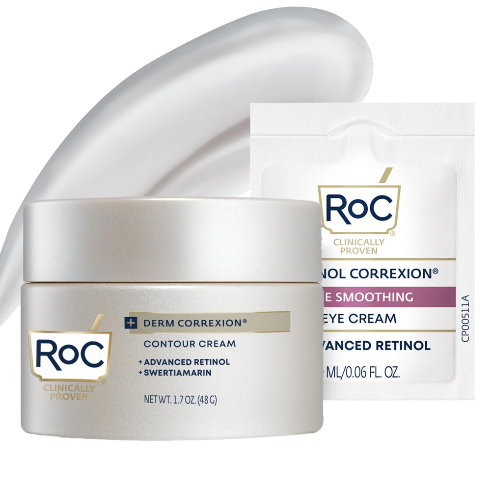RoC front packaging of Derm Correxion cream showing product label and size, highlights firming benefit