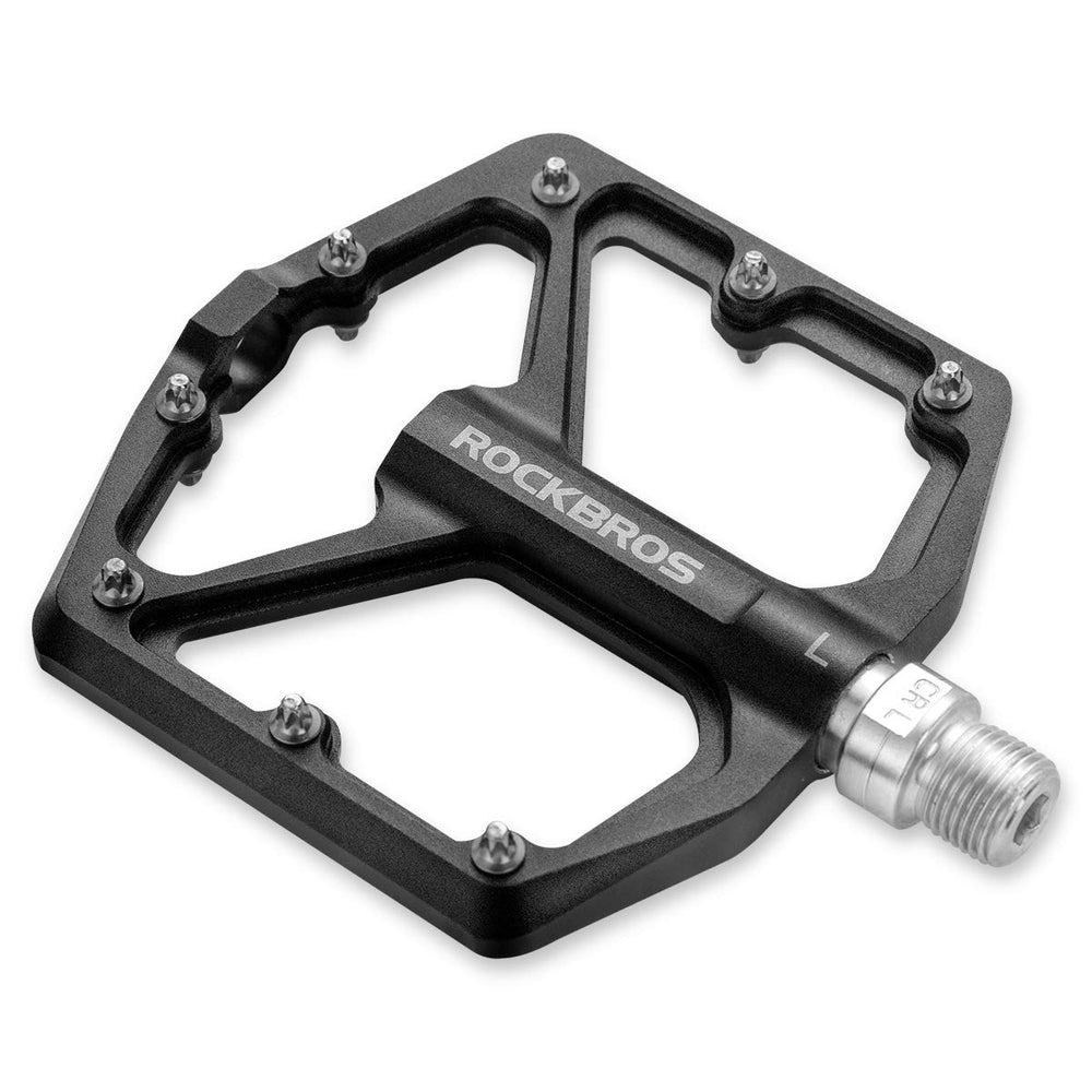 ROCKBROS front view aluminum pedals showing platform and finish for reliable traction