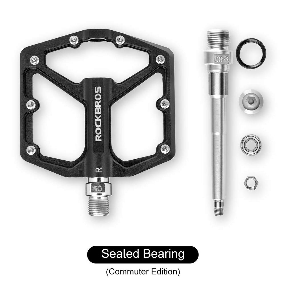ROCKBROS pedals installed on MTB crank showing universal 9/16" thread fit