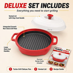 ROCKET CHEF pan inside microwave cooking burger showcasing rapid hot-grill convenience