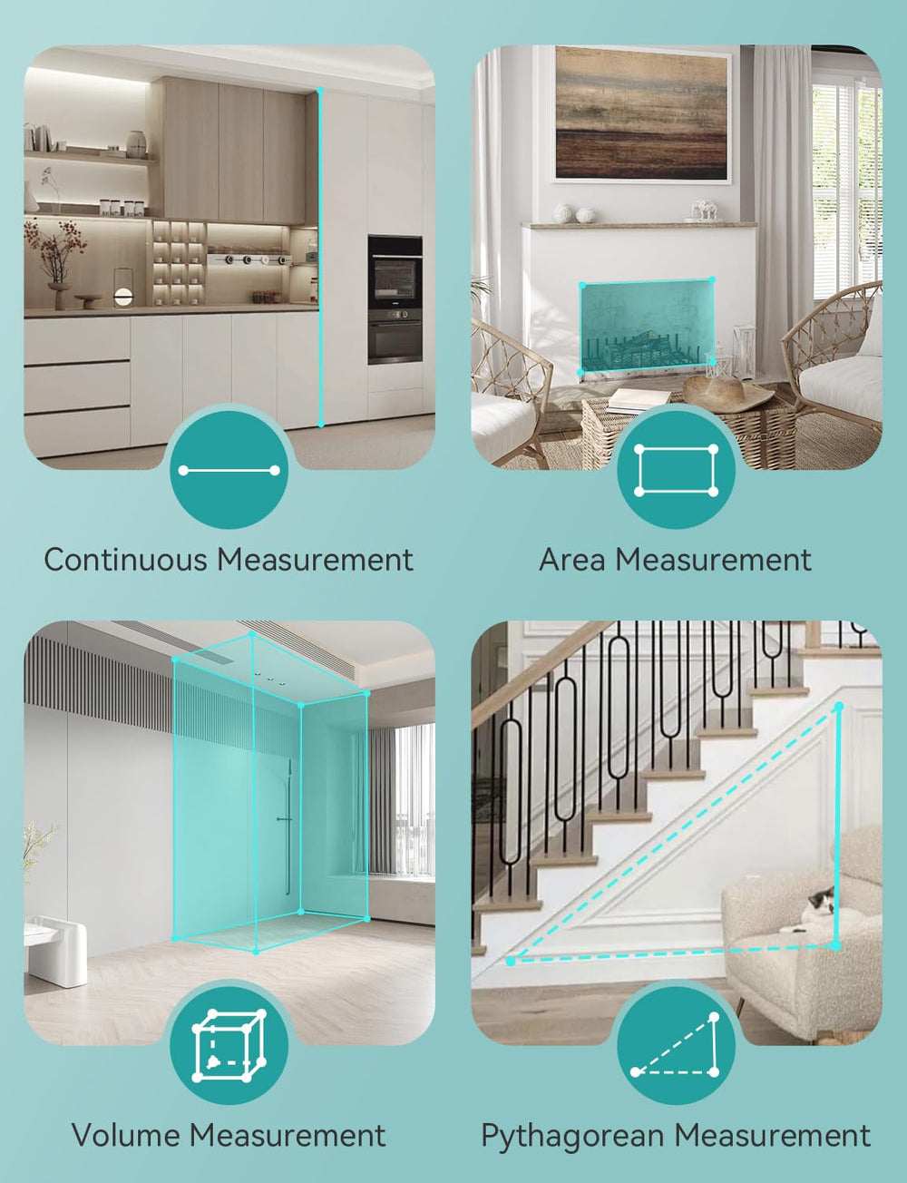 RockSeed measuring in use in a living room for quick distance and area checks